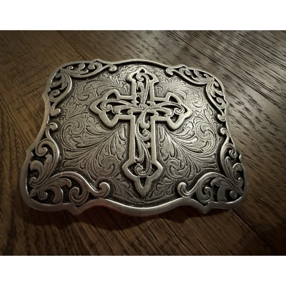 Blazin Roxx Scrolling Cross Filigree Western Belt Buckle Antique Silver